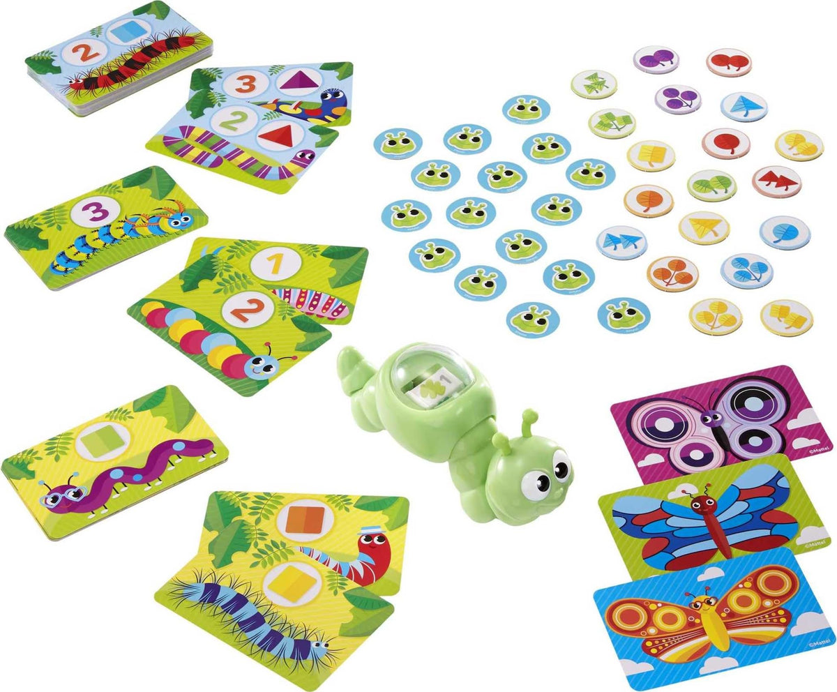 Mattel Games Patty-Pillar Fisher-Price Kids Pre-School Game, Colors, Shapes & Matching with Cards, Tokens & Caterpillar Spinner, 2 to 6 Players, Gift