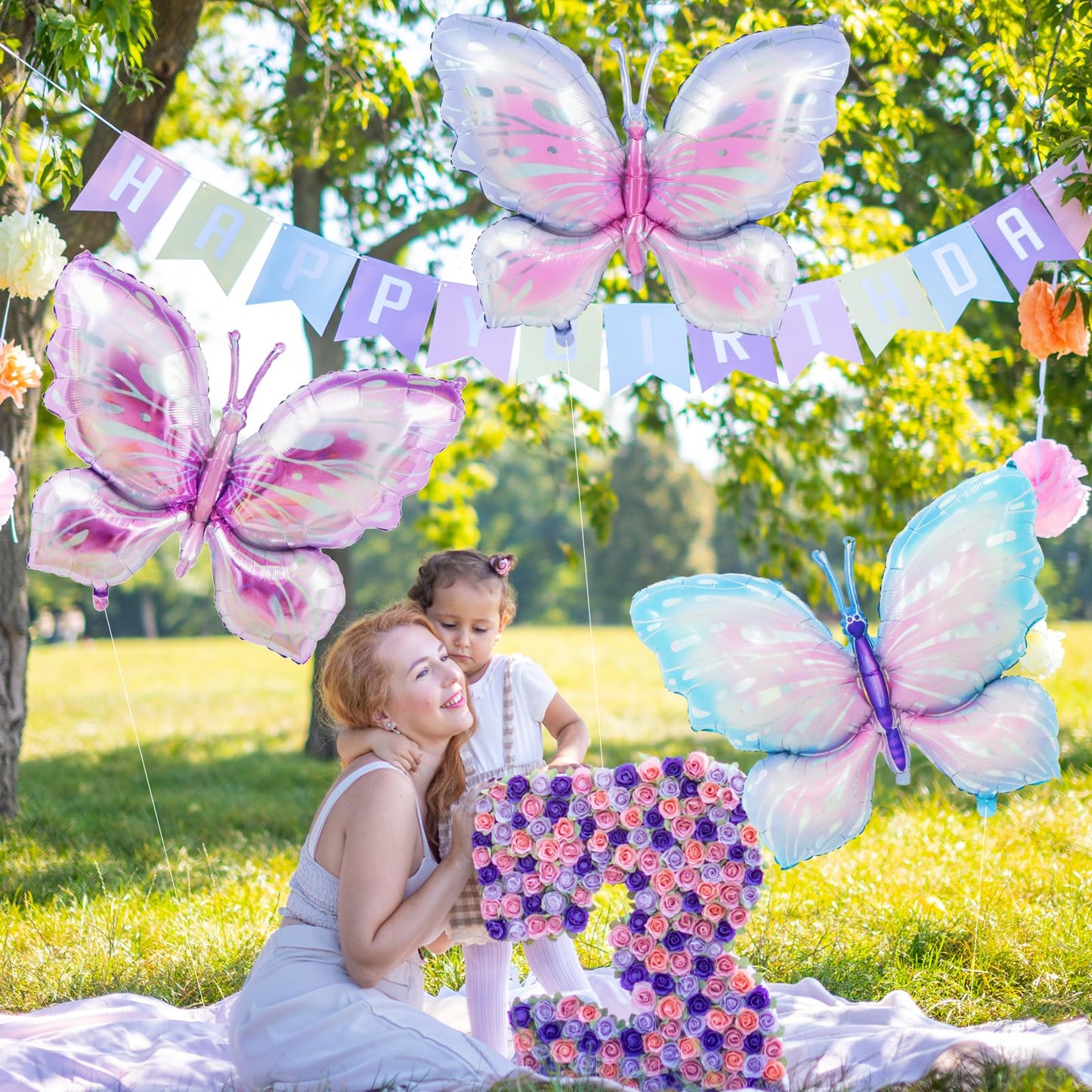 6 Pieces 39 Inches Butterfly Balloons - Large Gradient Butterflies Foil Mylar Balloons for Birthdays, Garden, Spring Decorations, Butterfly-Themed