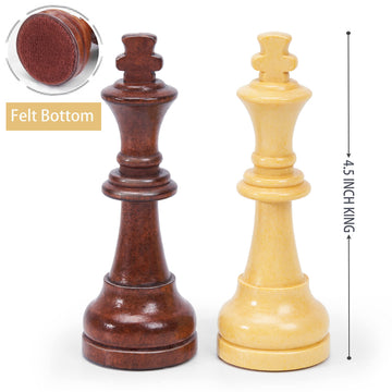 Vamslove Wooden Chess Pieces Large 4.5'' King Set of 32 Luxury Staunton Wood Chessmen for Chess Game Board (Chess Pieces Only), Velvet Storage Bags
