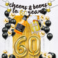 60th Birthday Decorations for Men, Happy 60th Birthday Decorations with 40 Inch Gold 60 Number Balloons, Birthday Banner, Latex Balloon, Fringe