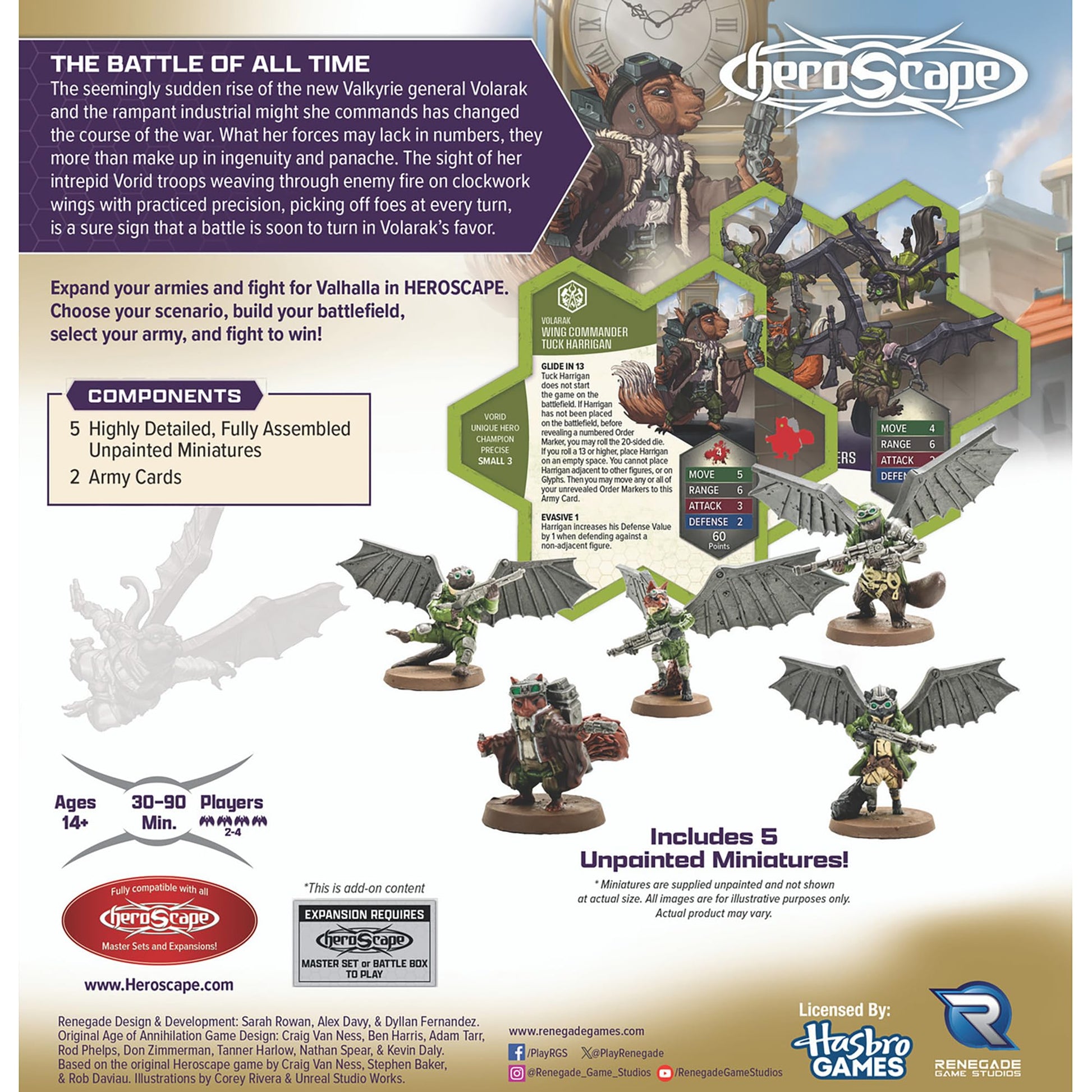 Renegade Game Studios Heroscape Age of Annihilation: Wing Commander Tuck Harrigan & Vorid Glidestrikers Army Expansion Board Game Miniatures