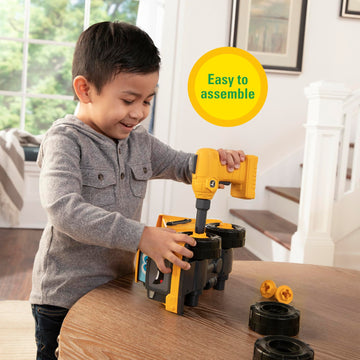 Build-A-Buddy John Deere Dump Truck Toy - Buildable Dump Truck Take Apart Toys with Toy Drill - AA Batteries Included - STEM Building Toys - Yellow