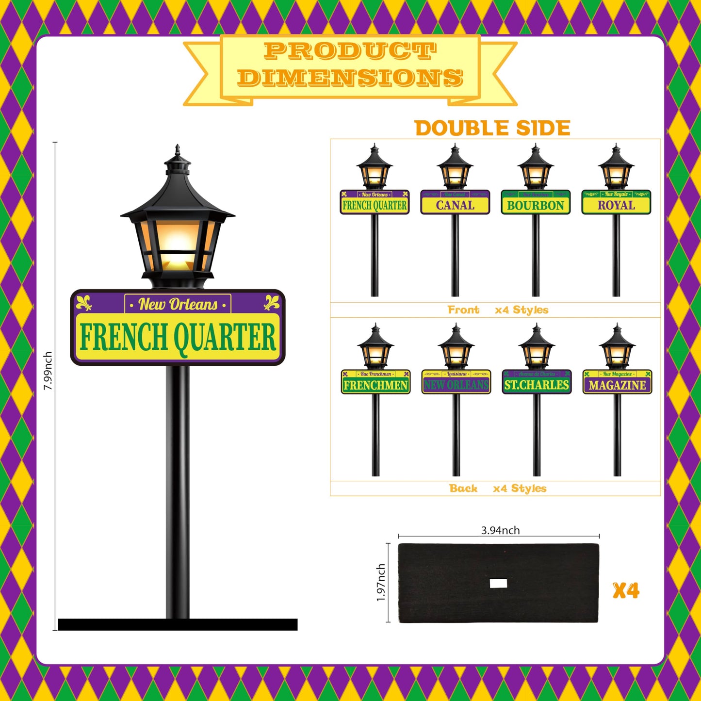 Mardi Gras Decorations - 4pcs New Orleans Street Signs Centerpieces Mardi Gras Louisiana Lamp Post Décor For Party Supplies