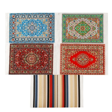 NWFashion 5 Pieces 1:12 Miniature Carpet Floral Print Vintage Woven Dollhouse Floor Mini Turkish Carpet Decoration Accessories (Colorful)