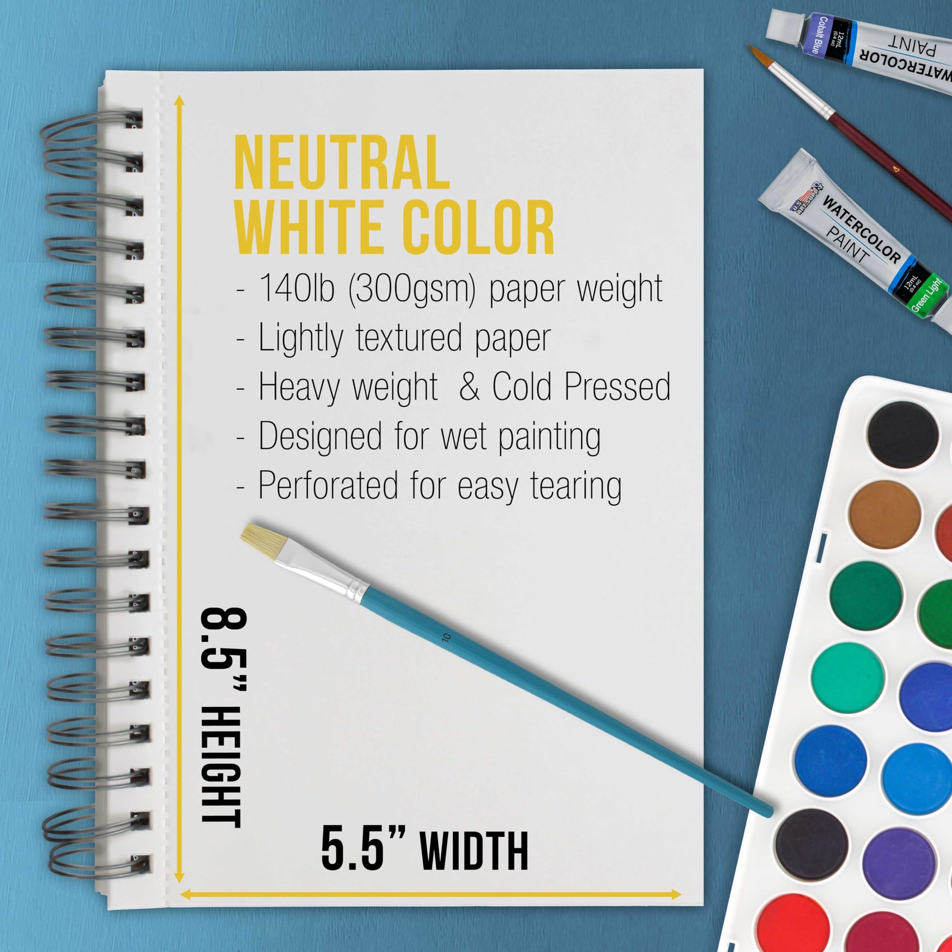 U.S. Art Supply 5.5" x 8.5" Premium Heavyweight Watercolor Paper Pad, Pack of 3 (30 Sheets Each), 140lb (300gsm) - Spiral Bound, Cold Pressed