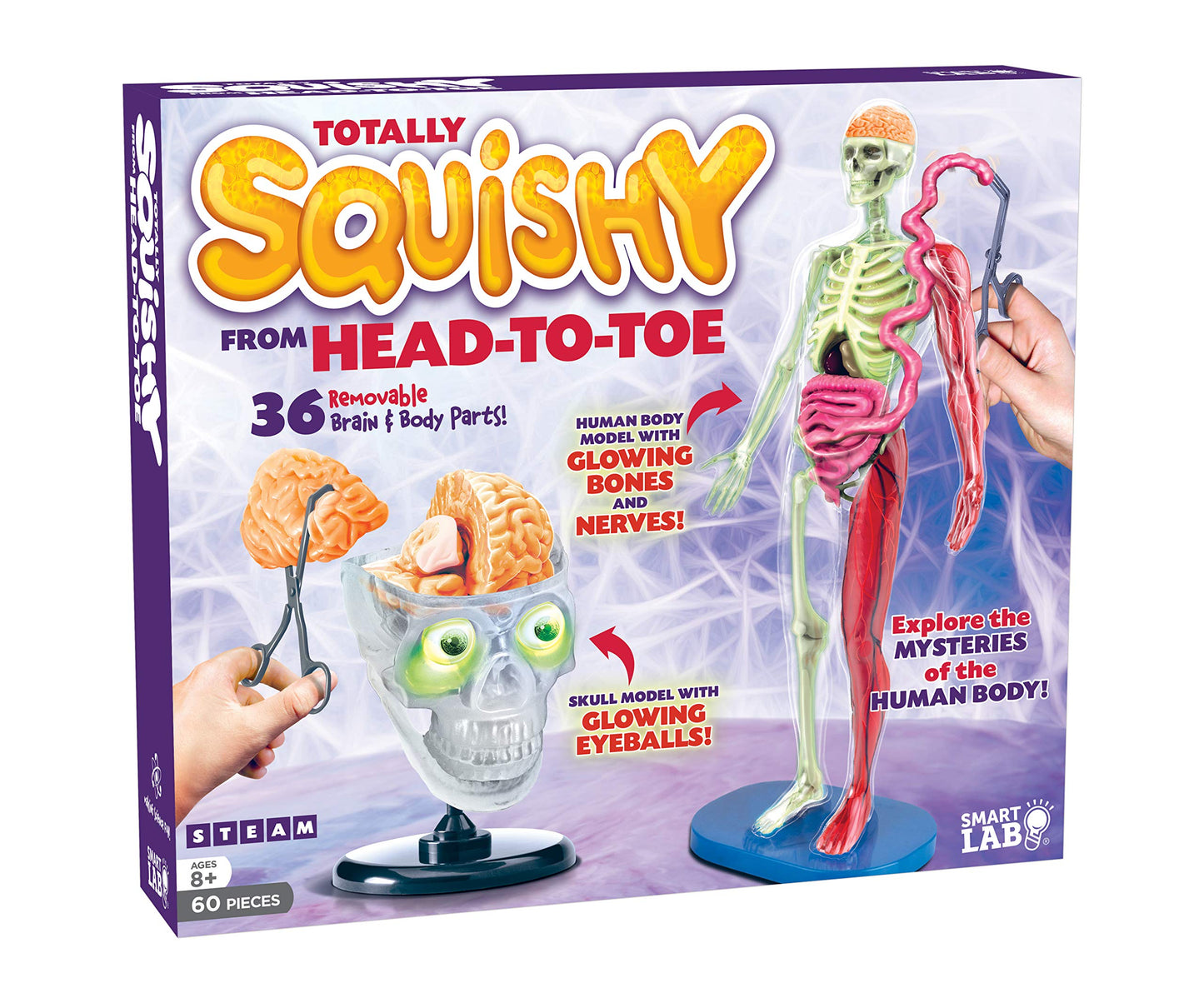 SMARTLAB Toys Totally Squishy from Head-to-Toe - 60 Pieces - 36 Removable Parts - 12" Human Body Model & Stand - 24-Page Illustrated Book - Includes