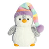 Aurora Festive Pompom Penguin Pom Pom Rainbow Hat Stuffed Animal - Vibrant Companions - Endless Fun - Gray 9 Inches
