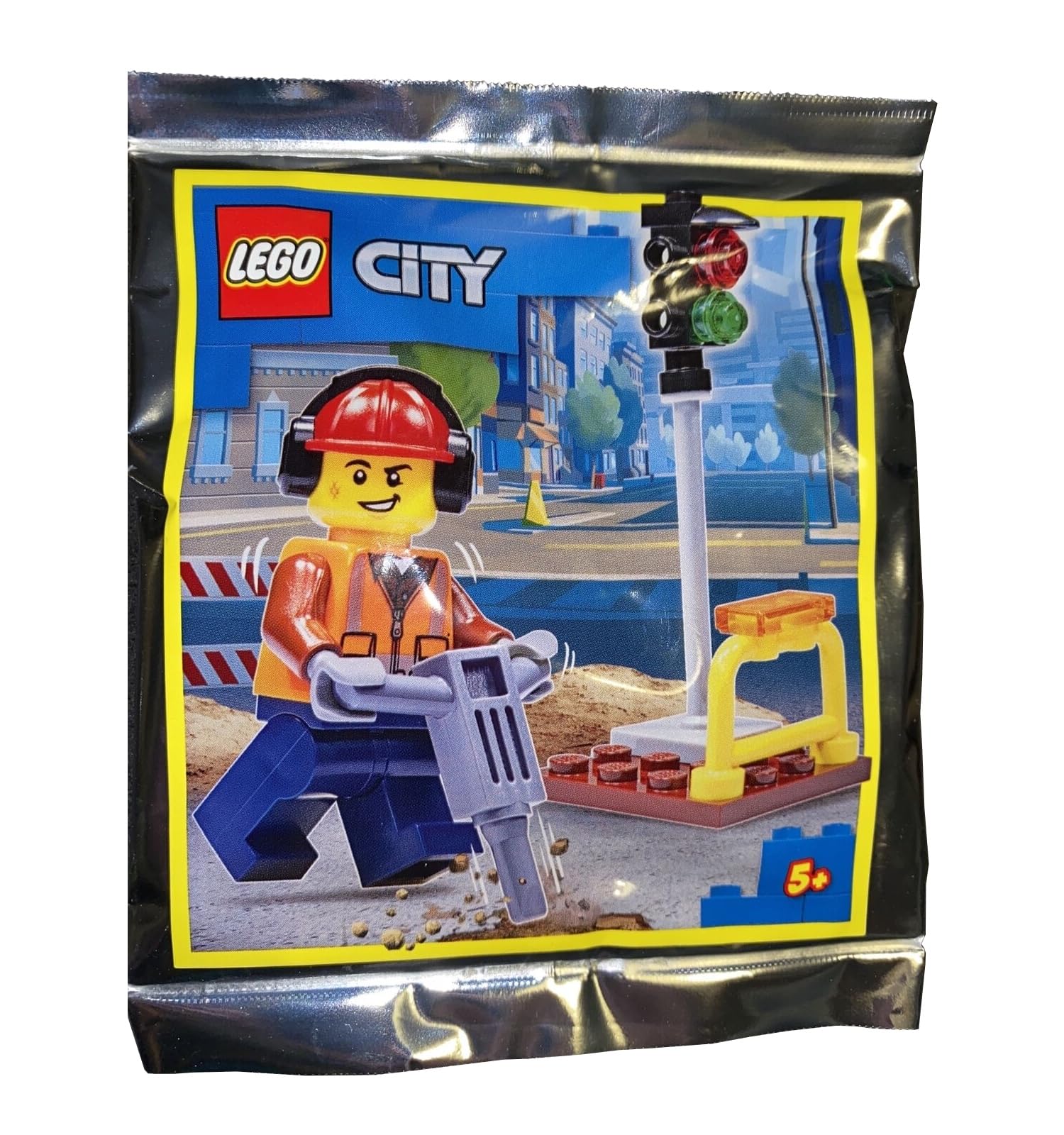 LEGO City Minifigure - Construction Worker/Builder with (Traffic Light and Jackhammer) Foil Pack