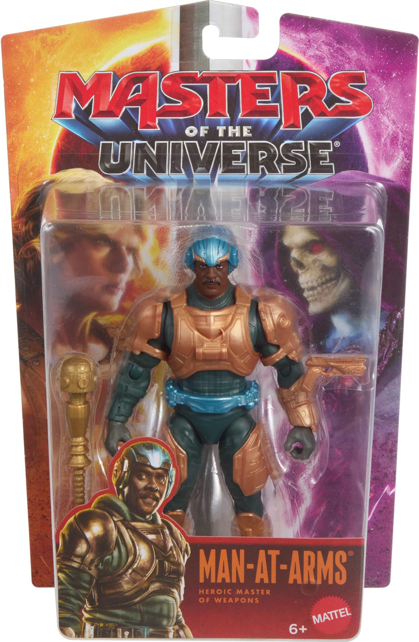 Masters of the Universe 5.5 Inch Action Figure Toy, Man at Arms 2026 Movie Accurate Hero, 14 Movable Joints & Scepter & Blaster, Idris Elba
