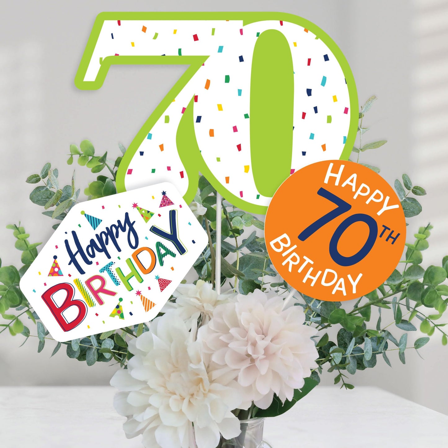 Big Dot of Happiness 70th Birthday - Cheerful - Colorful Party Centerpiece Sticks - Table Toppers - Set of 15