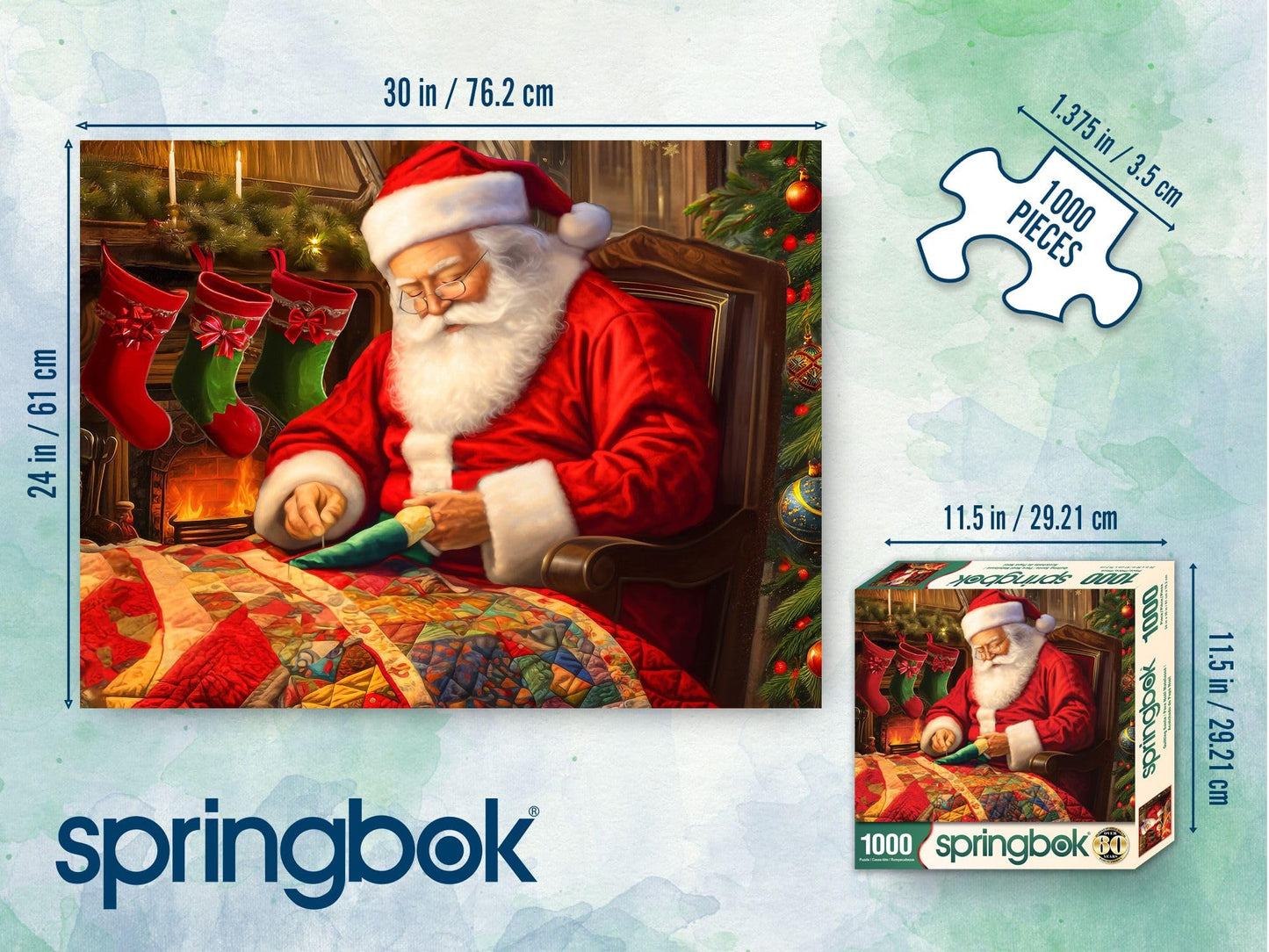 Springbok Quilting Santa 1000 Piece Jigsaw Puzzle for Adults - Unique Cut Pieces - Made in USA
