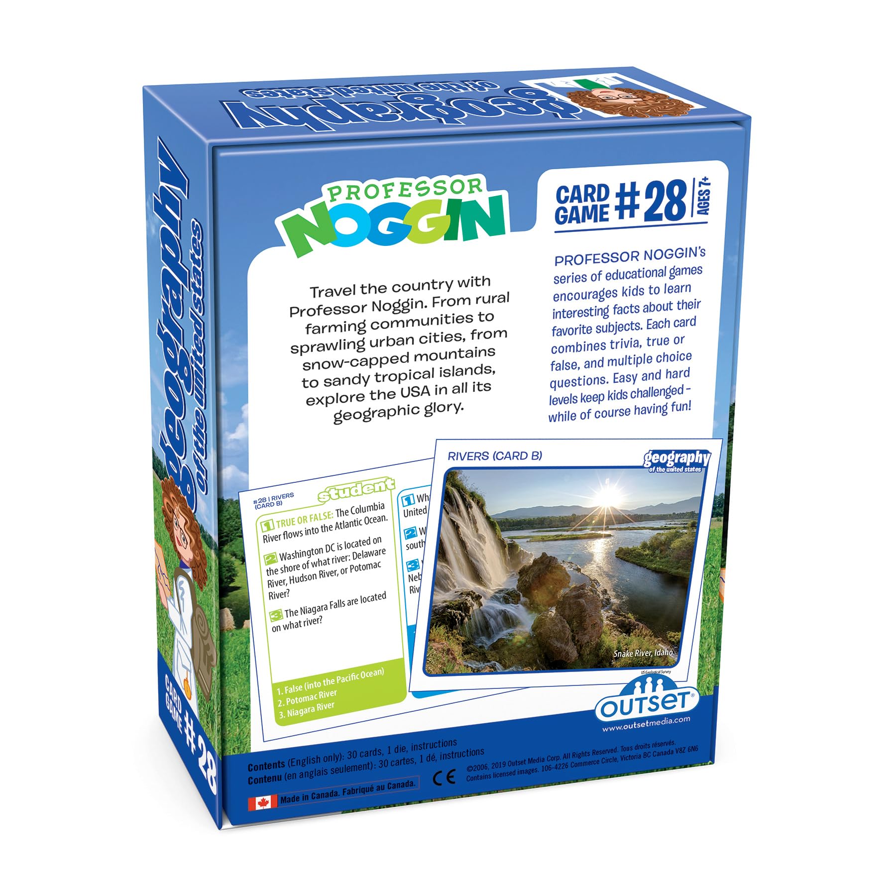Outset Media Professor Noggin's Geography of The United States Trivia Card Game - an Educational Based Card Game for Kids - Trivia, True or False,