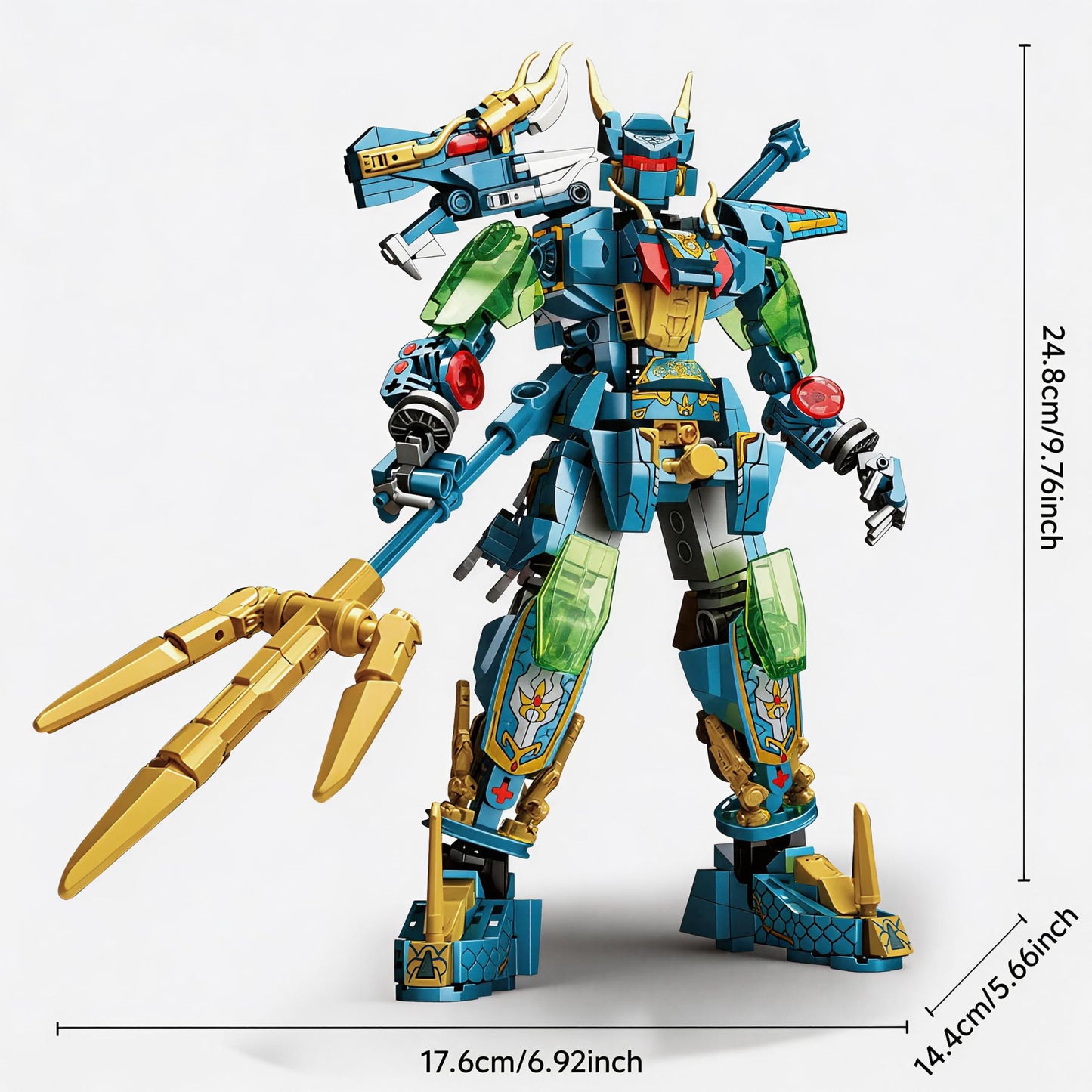 kececo Azure Dragon Warrior Building Blocks Toy, ABS Plastic Model Toy, Creative Desktop Ornament for Home Office