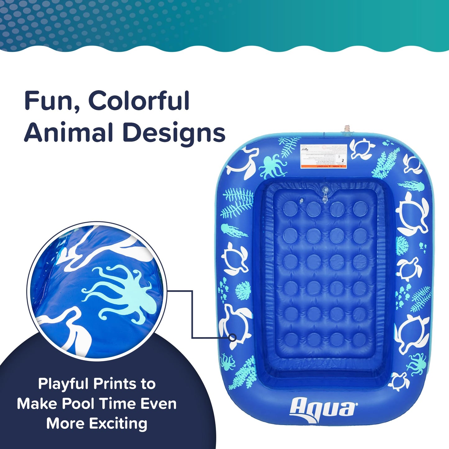 Aqua Inflatable Kiddie Pool for Backyard Outdoor Water Play - 2 Ring Blow Up Baby Pool with Cushioned Bottom, Stable Translucent Sides for Toddlers