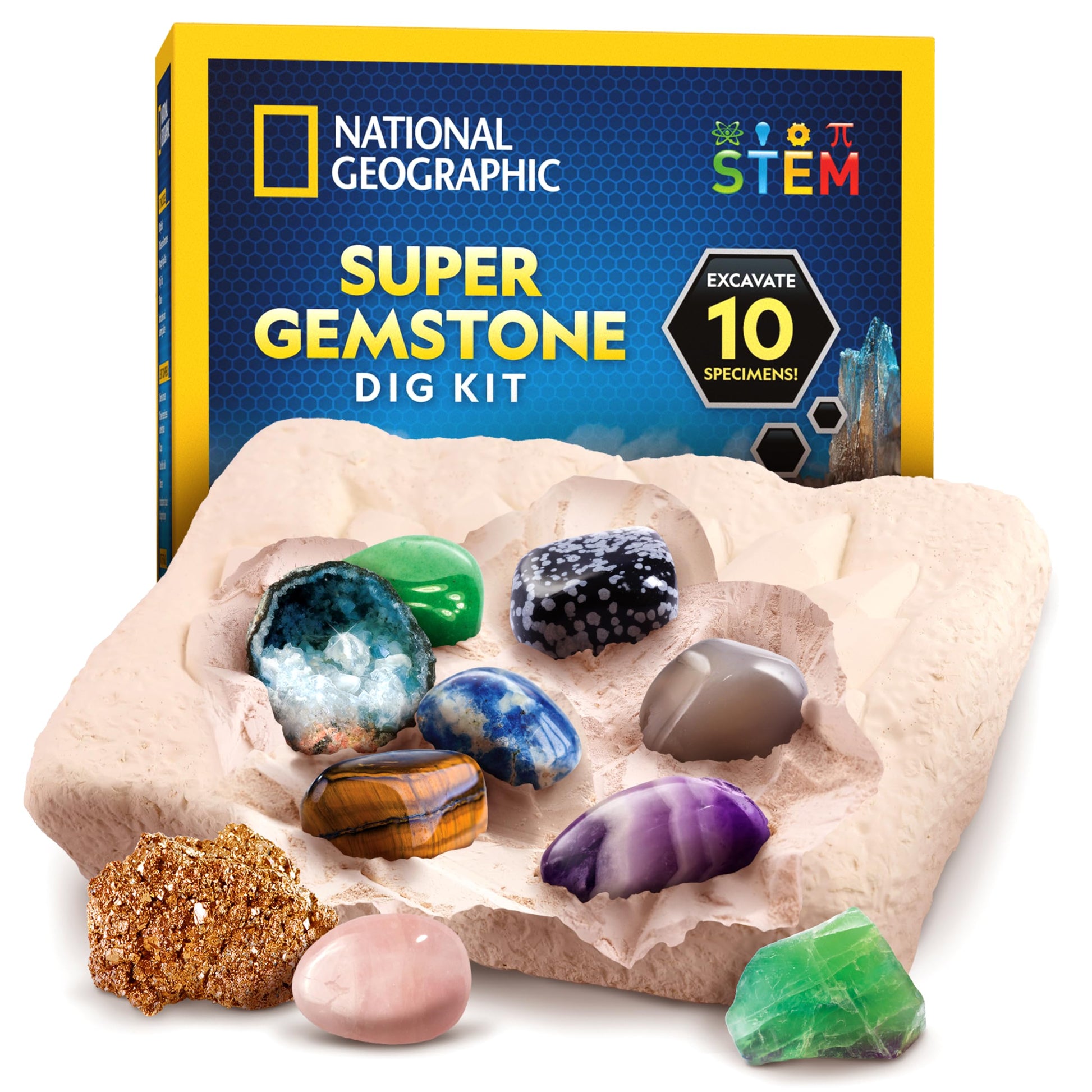 National Geographic Gemstone Dig Kit with 10 Real Gemstones for Kids
