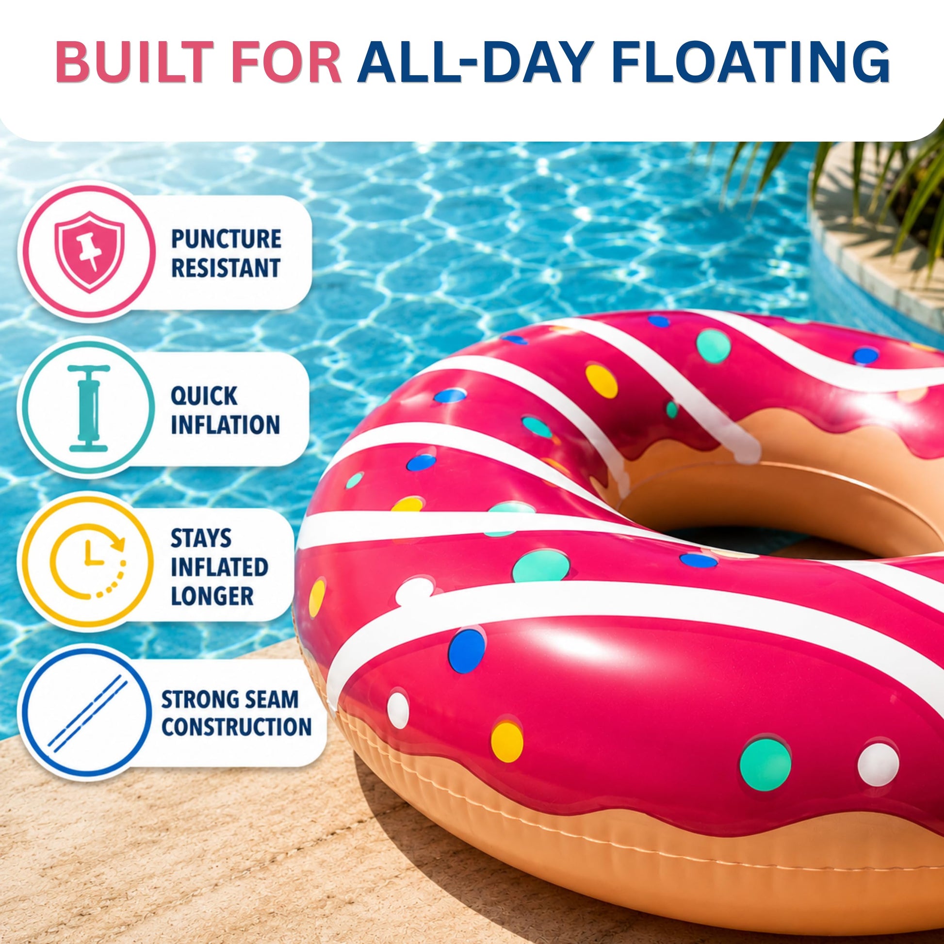 Coconut Outdoor Sprinkled and Glazed Pink Donut Pool Float, Inflatable