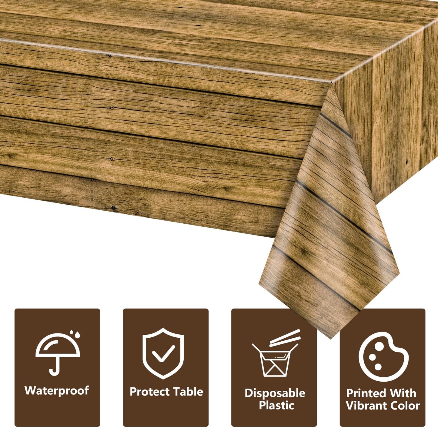 PTECDROTS 4Pcs Wood Tablecloth, Brown Rustic Table Covers, Rectangular Table Decoration for Rustic, Western Barn Themed Birthday Barbecue Party