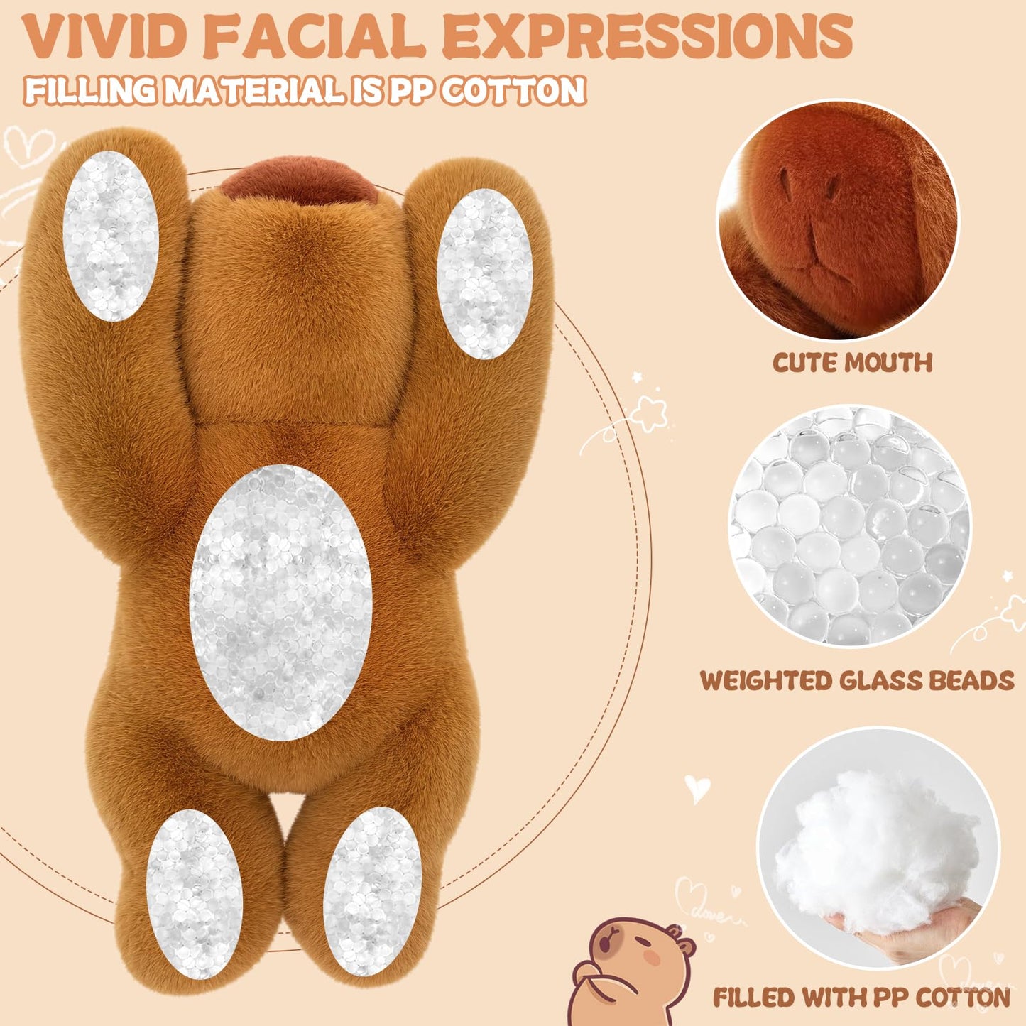 12in Weighted Capybara Plush Toy, Soft Stuffed Animal Pillow for Kids