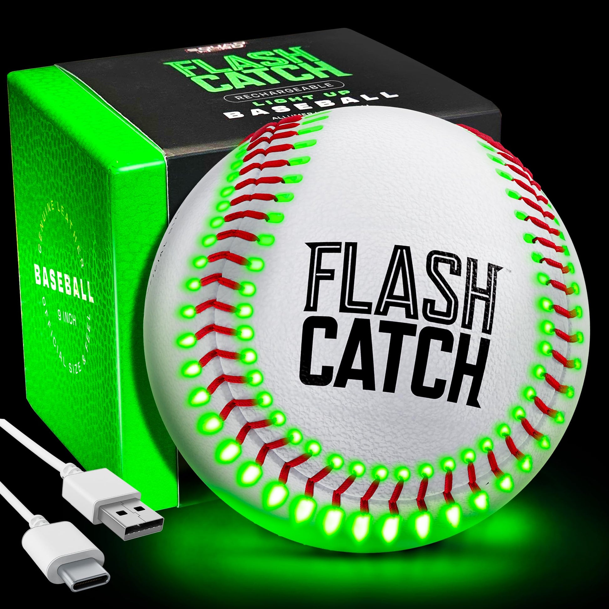 FlashCatch Rechargeable Light Up Baseball - Sports Gifts for Boys - Ball Accessories Gear Gift Ideas for Teenage Boy - Glow in Dark Balls - Cool Stuff