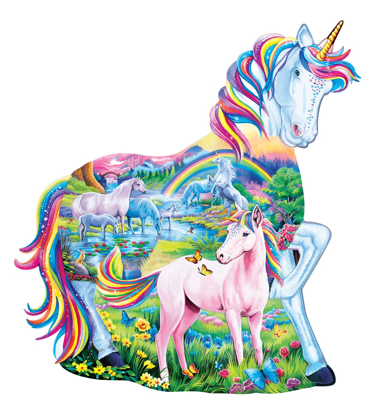 MasterPieces 100 Piece Shaped Jigsaw Puzzle for Kids - Unicorn Family - 14"x19"