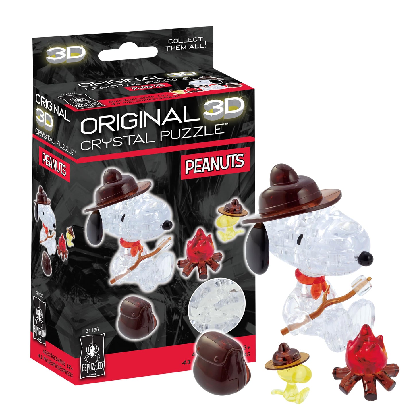 Peanuts Snoopy Campfire Crystal 3D Puzzle, 43-Pc Brain Teaser, Ages 12+