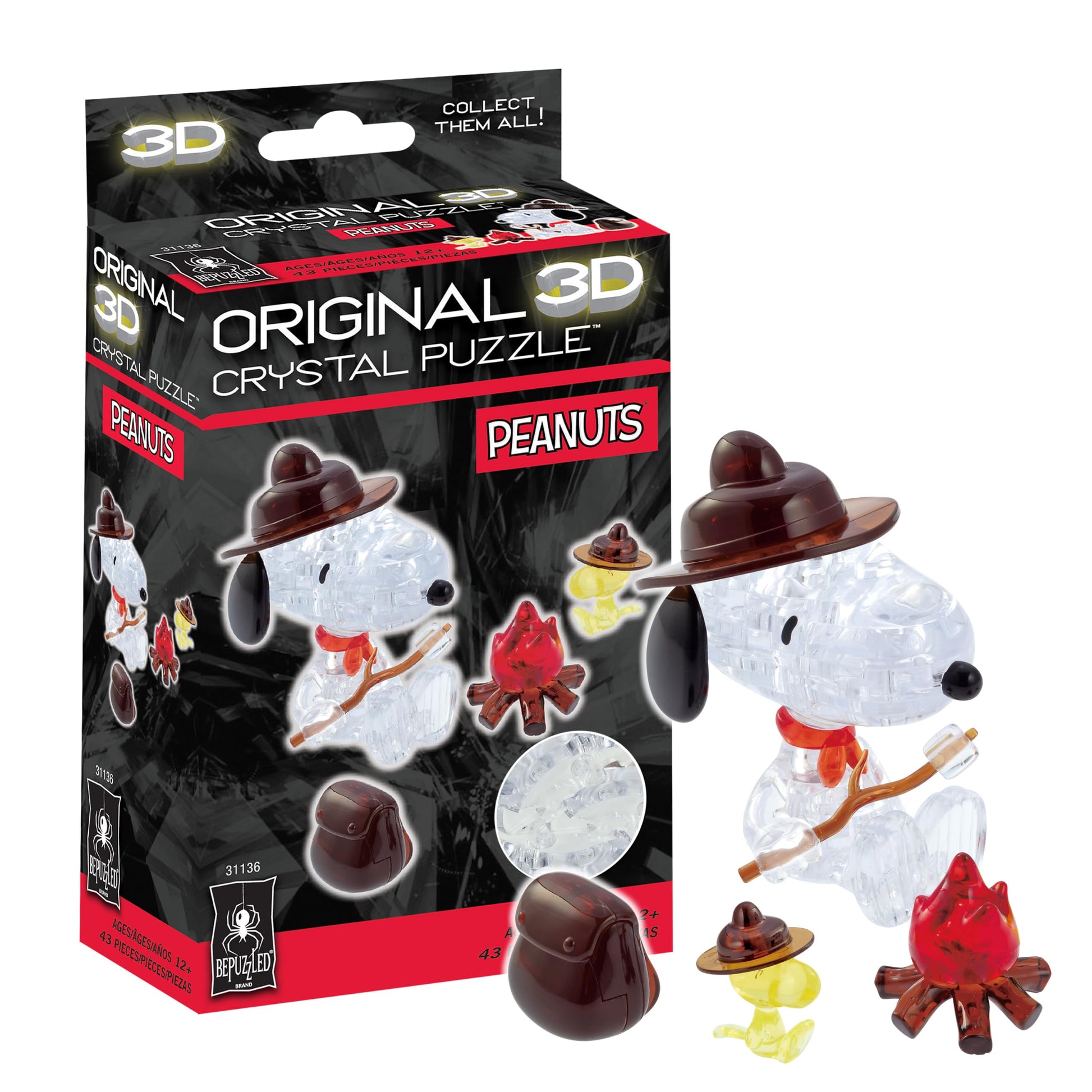 Peanuts Snoopy Campfire Crystal 3D Puzzle, 43-Pc Brain Teaser, Ages 12+