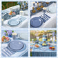 168 Pcs Dusty Blue Paper Plates and Napkins, Baby Blue Paper Plates Party Supplies for 24 Guests Include Gradient Scalloped Plates Paper Napkin Cup