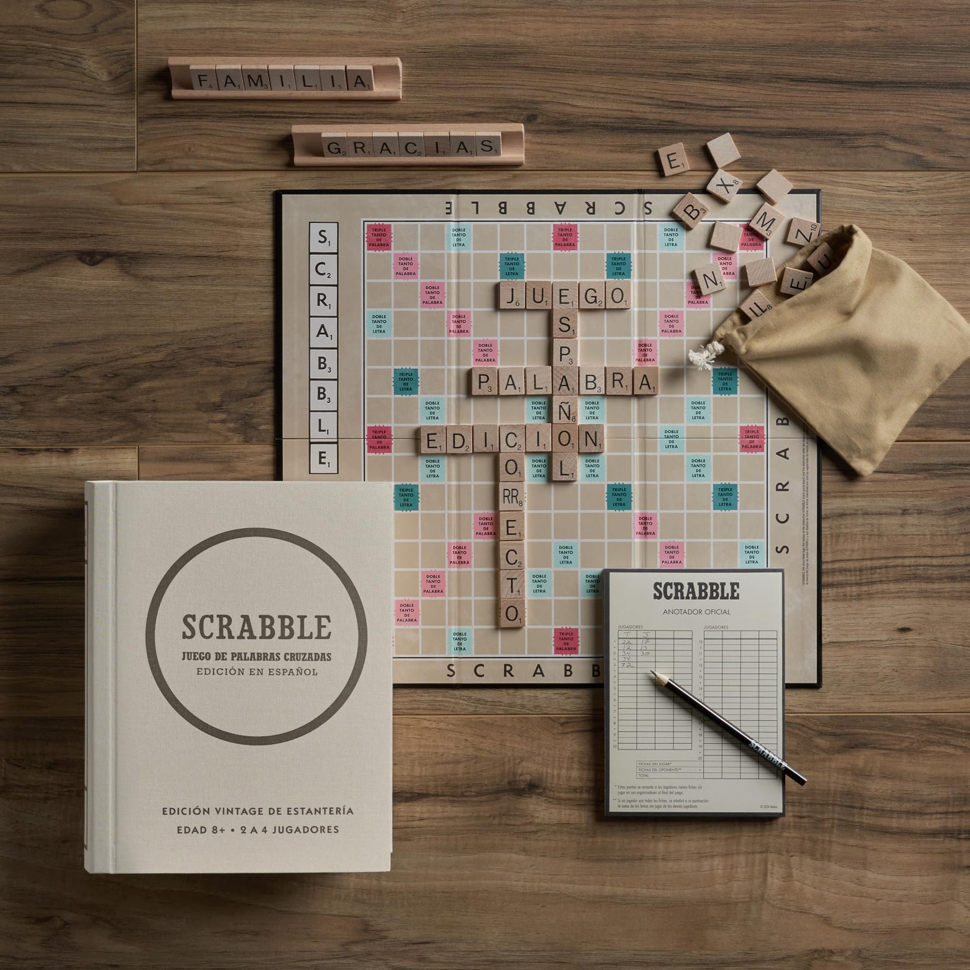 WS Game Company Scrabble Edición Vintage de Estantería - Edición en Español Scrabble Spanish Vintage Bookshelf Edition