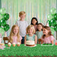 Iridescent Green Party Streamers Backdrop - 2 Pack 3.3 x 8.21 ft Neon Transparent Holographic Tinsel Foil Fringe Curtain for Birthday Dinosaur St