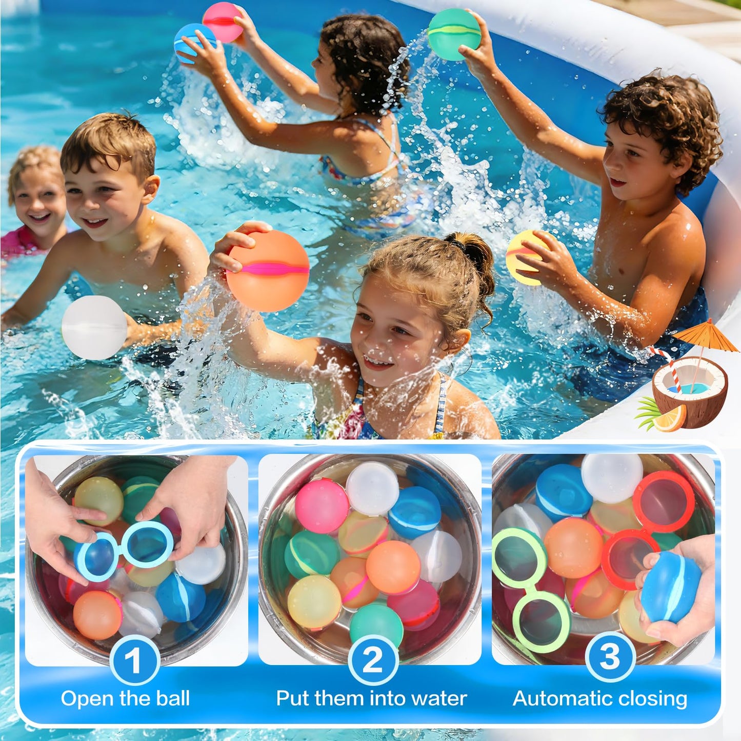 Reusable Water Balloons Refillable for Kids: Soft Silicone Material Self Sealing for Outdoor Activities - Summer Pool Beach Water Bomb for Boys Girls