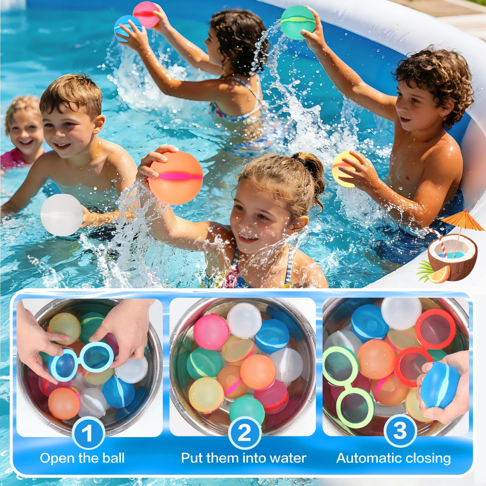 Reusable Water Balloons Refillable for Kids: Soft Silicone Material Self Sealing for Outdoor Activities - Summer Pool Beach Water Bomb for Boys Girls