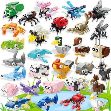 TENYEAH 30 Pack Party Favors Building Set, Mini Animals Building Block Toy, Classroom Prizes Goodie Bags Stuffer, Easter Gifts Birthday