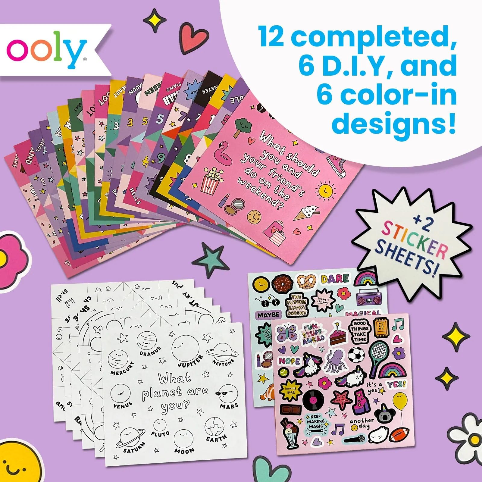 Ooly DIY Paper Kit, 24 Fortune Teller Designs & Stickers, Kit Includes 12 Completed, 6 Blank and 6 Color-in Folding Fortune Teller, Activity Gifts