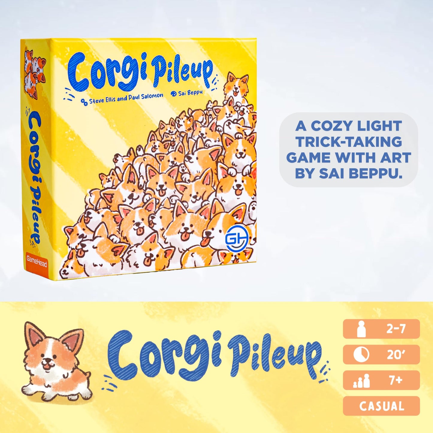 GameHead Corgi Pileup, The Adorable Trick-Taking Card Game for Families, Kids, & Parties, Ages 7+, 2-7 Players, Fast Paced 20 Minute Play Time, Fun