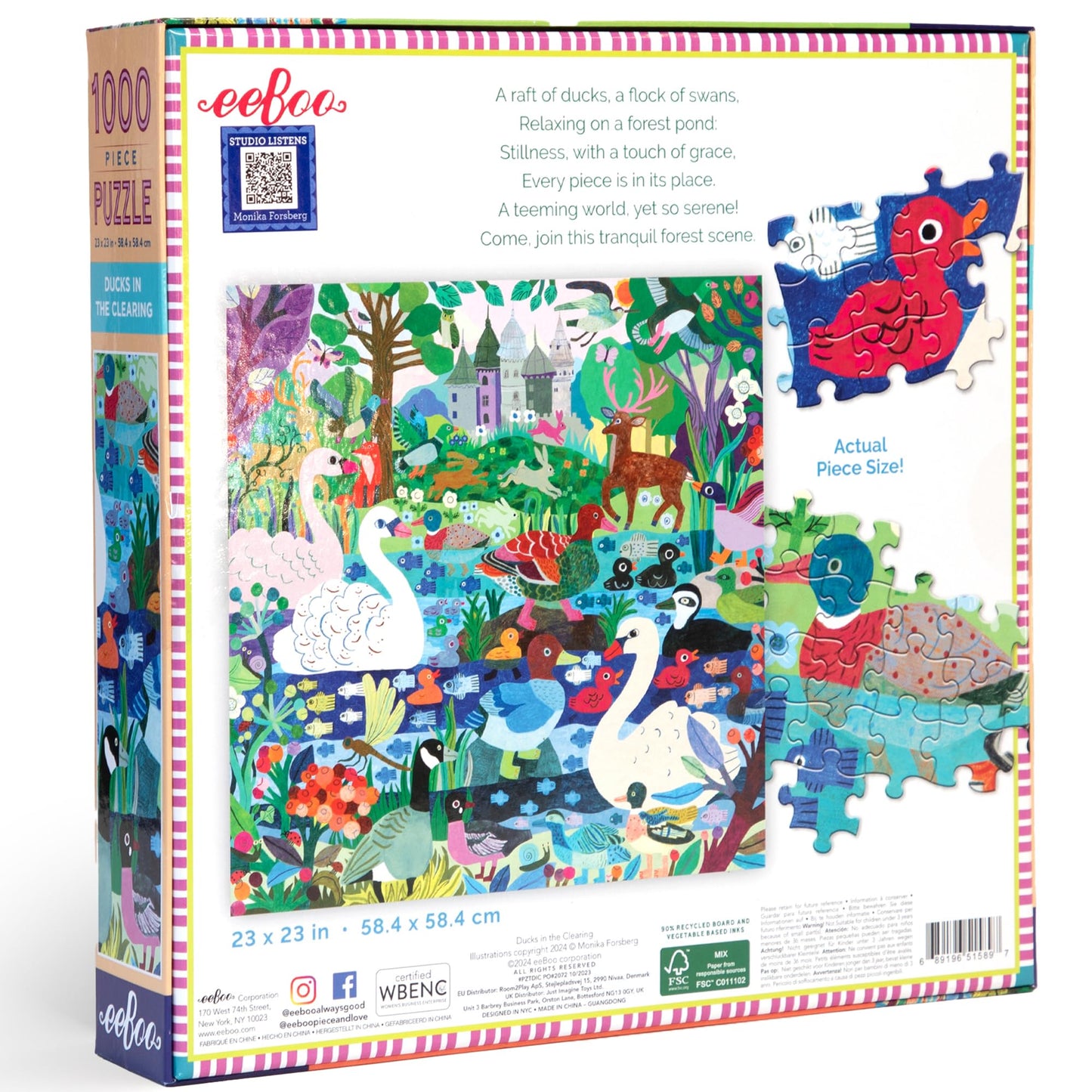 eeBoo Piece & Love: Ducks in The Clearing - 1000 Piece Puzzle - Adult Square Jigsaw, 23x23, Includes Image Reference Insert, Pieces