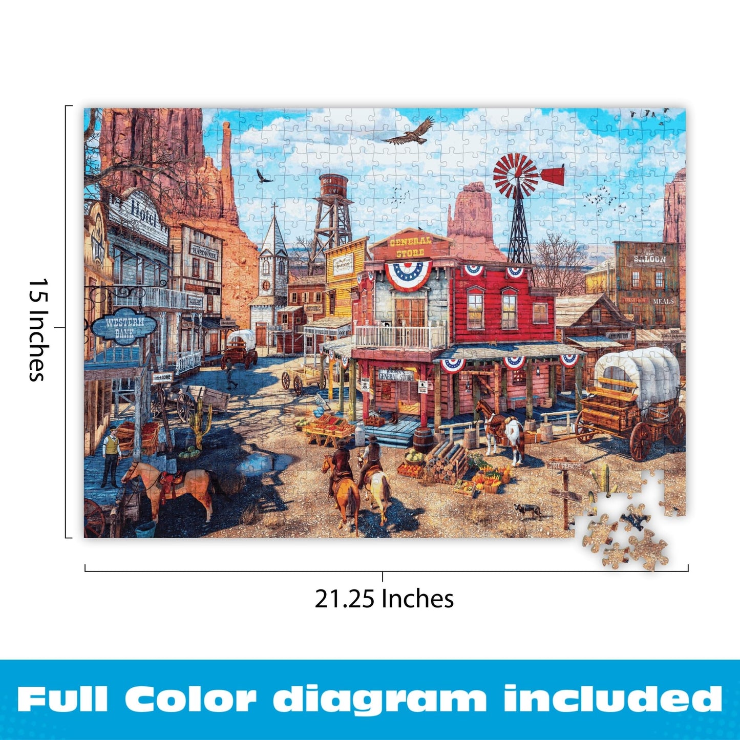 Buffalo Games Old Western Town - Dominic Davison - 500 Piece Jigsaw Puzzle for Adults - Challenging Vintage Western Art with Bonus Diagram - Country