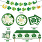 St. Patrick's Day Party Supplies Tableware Set Irish Themed Tableware with Lucky Shamrock Paper Plates Napkins Cups Tablecloth Banner for St