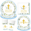 First Communion Decorations,Paper Plates and Napkins Set(Serves 25),Blue First Communion Decorations Mi Primera Comunion Party Decorations Included