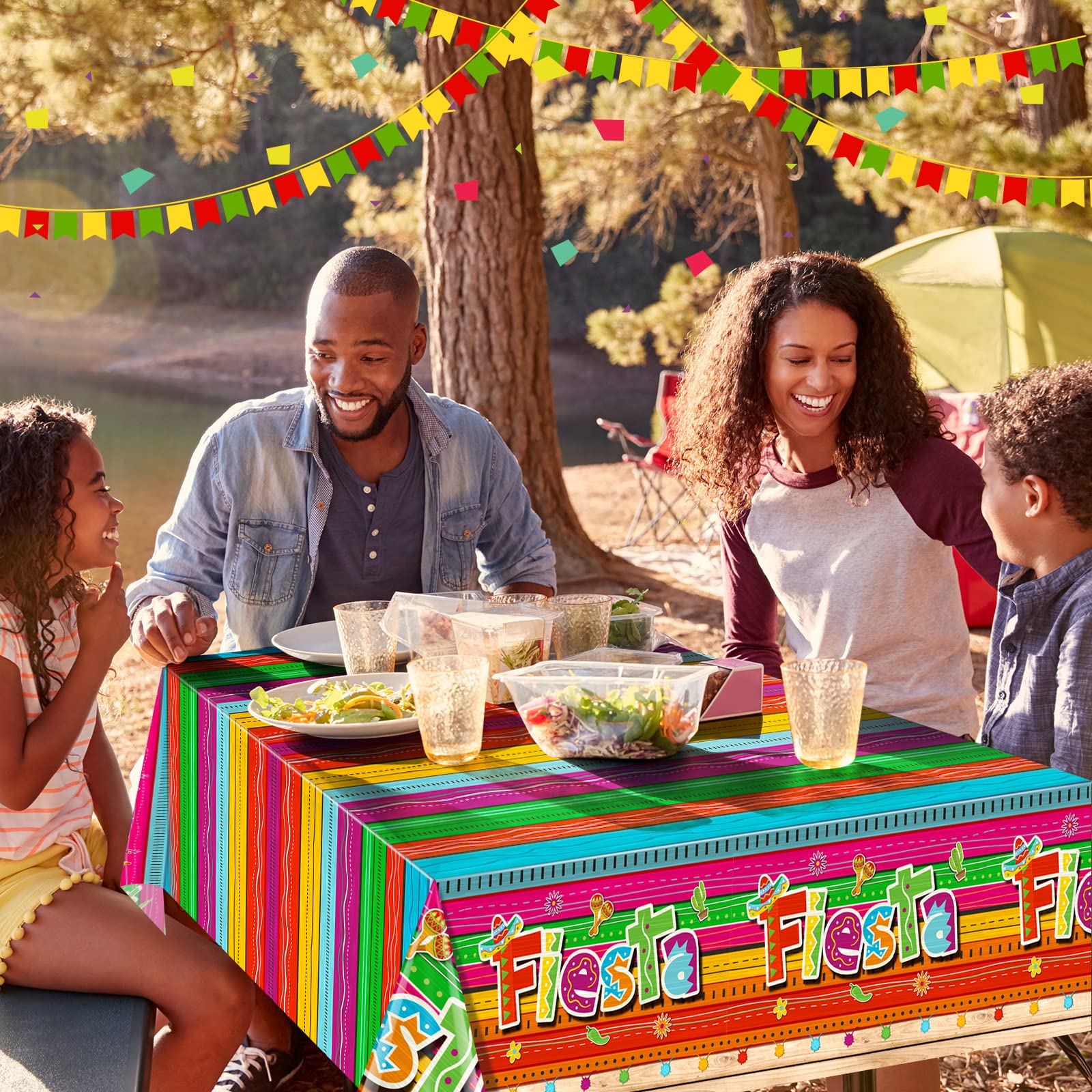 Jectivs 3 Pieces Mexican Fiesta Party Tablecloth Decorations,Plastic Cinco De Mayo Printed Table Cloth Table Cover for Fiesta Taco Night Birthday