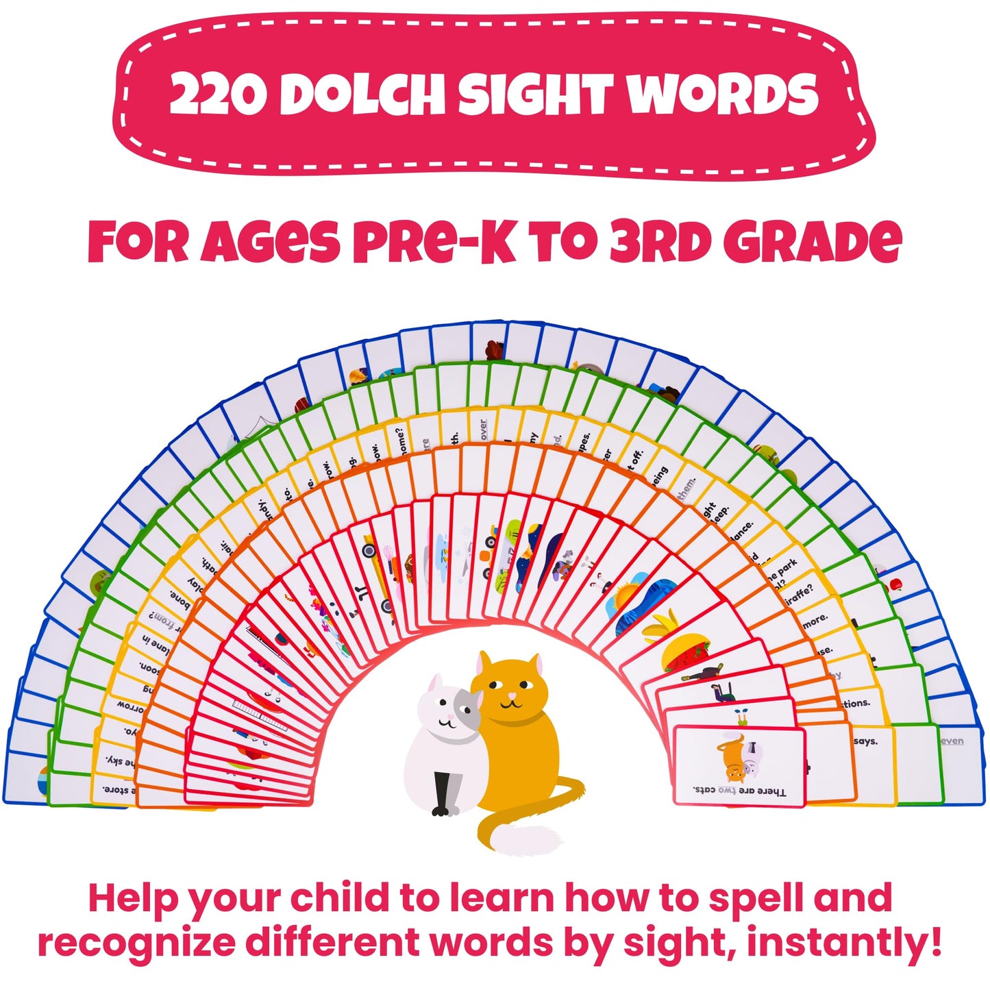 Sight Words Flash Cards Kindergarten - 220 Cards - Sight Words for Toddlers 4 Years - Dolch Sight Words Flash Cards -Pre-K Kinder 1st 2nd 3rd Grade
