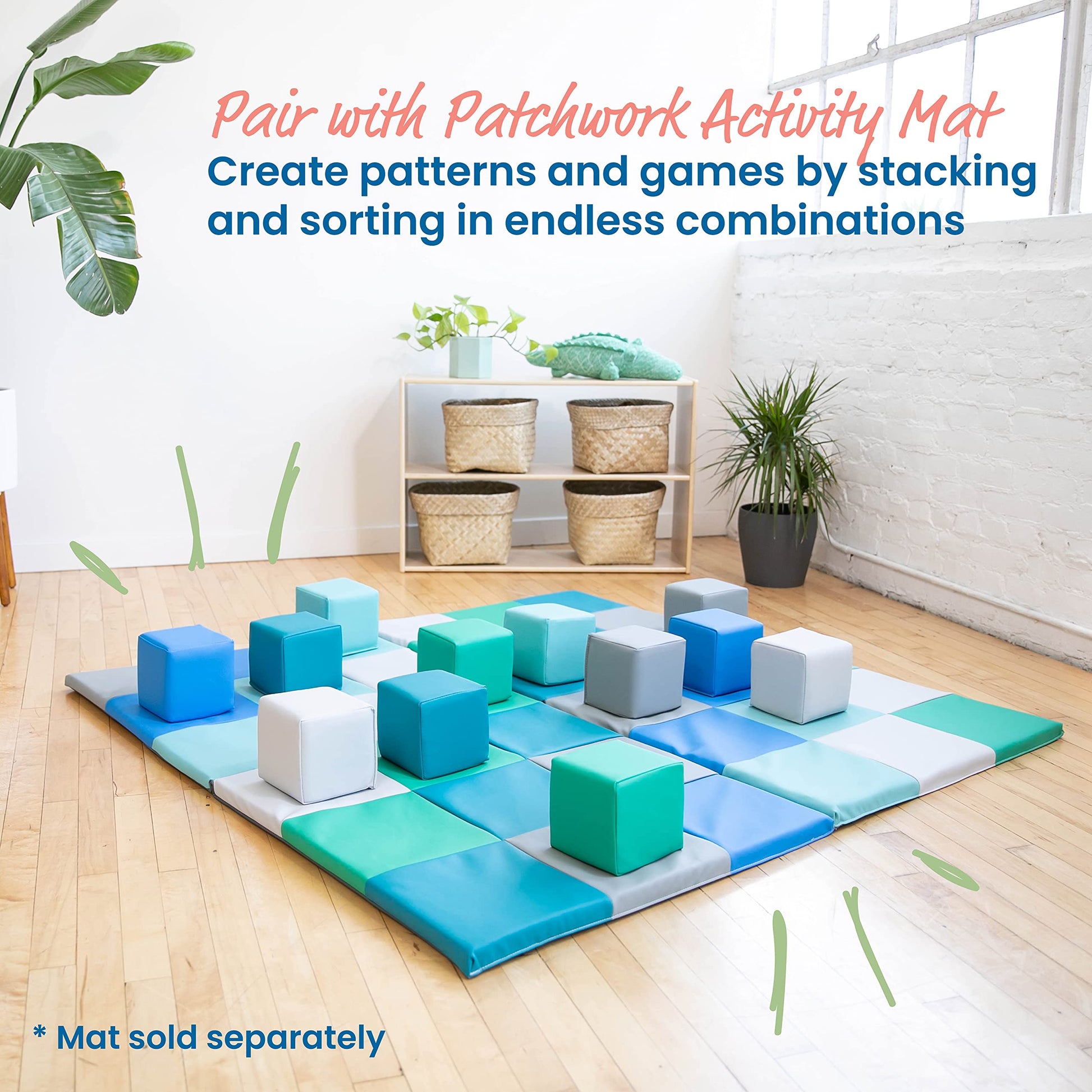 ECR4Kids SoftZone Patchwork Toddler Blocks, Foam Cubes, Contemporary, 12-Piece