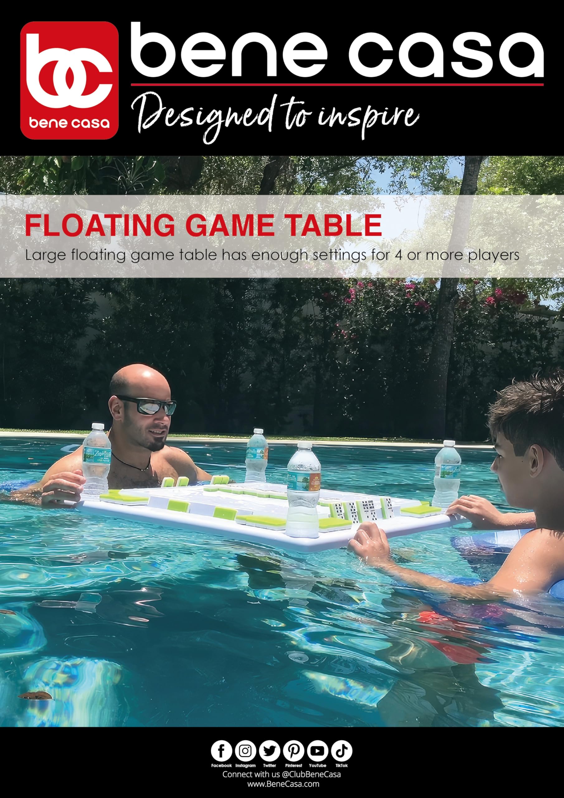 Bene Casa Floating Game Table - Waterproof, Portable 4-Player Table for Pool, Game Room, and Outdoor Fun
