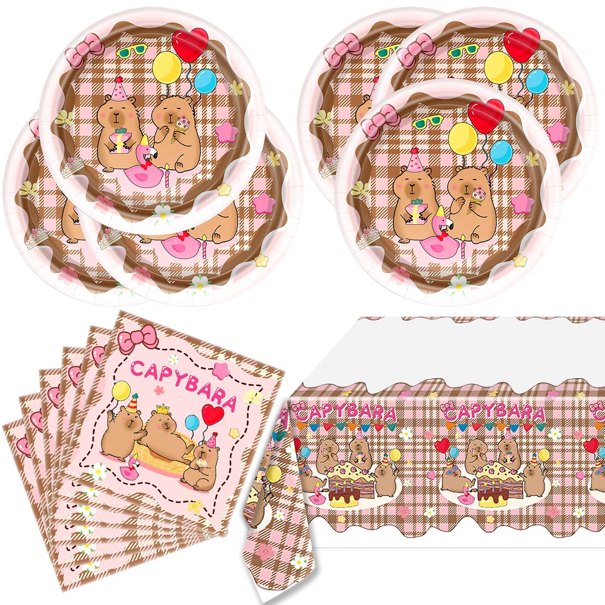 Capybara Party Supplies Set Includes Capybara 20 Plates,20 Napkins Tablecloth Perfect for Capybara Birthday Tableware, Service 20 Guests