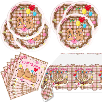 Capybara Party Supplies Set Includes Capybara 20 Plates,20 Napkins Tablecloth Perfect for Capybara Birthday Tableware, Service 20 Guests