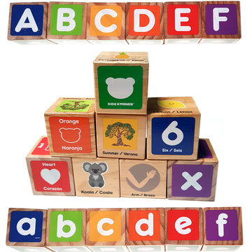 KIDS KORNER Alphabet Blocks Toys for Toddlers - Bilingual Educational Toys, Spanish Learning Toys, Stacking Toys with 30 Wooden Blocks and Toddler