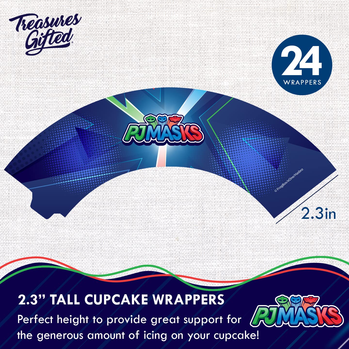 Treasures Gifted Officially Licensed PJ Masks Birthday Decorations - 24ct Cupcake Toppers & Wrappers - PJ Masks Birthday Party Supplies - Cake