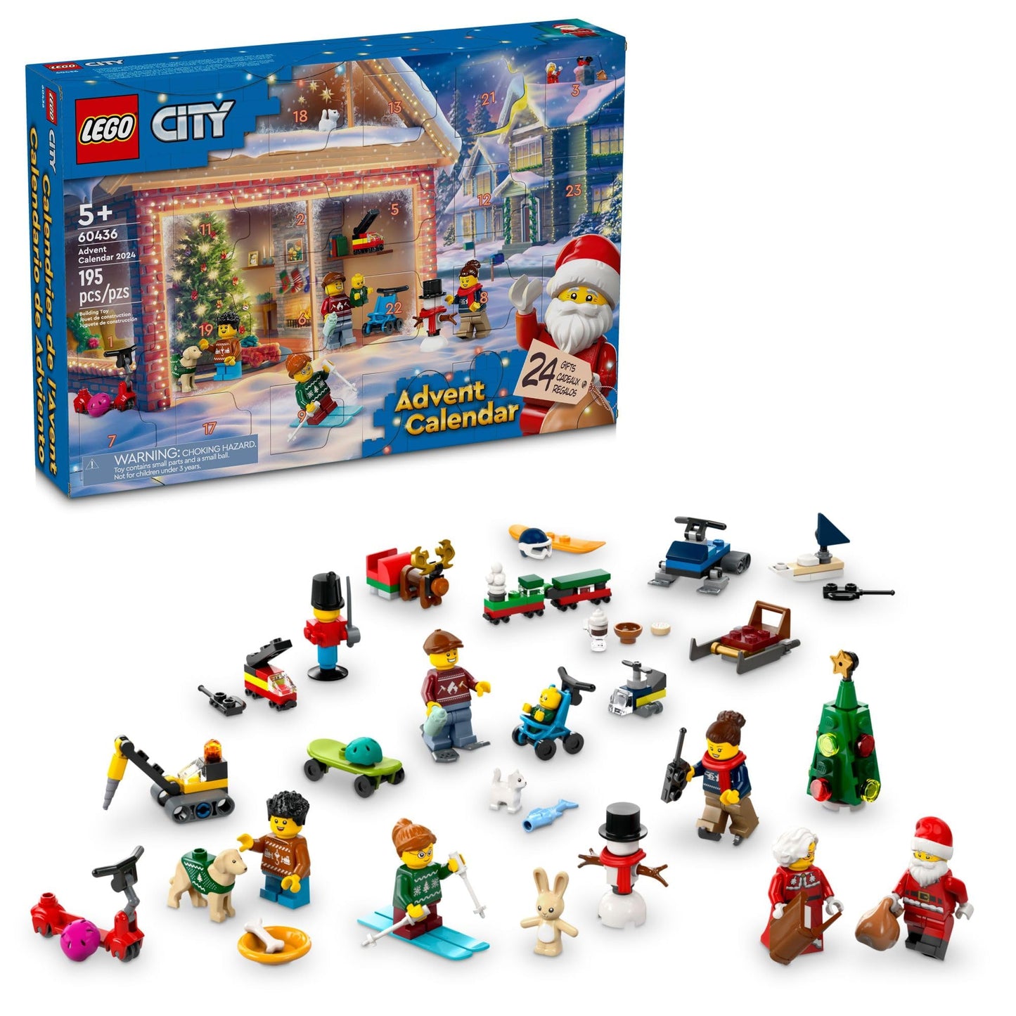 LEGO City 2024 Advent Calendar, Holiday Countdown Gift for Ages 5 and Up, 24 Surprises for Kids, Fun Miniature Christmas Figures with Festive