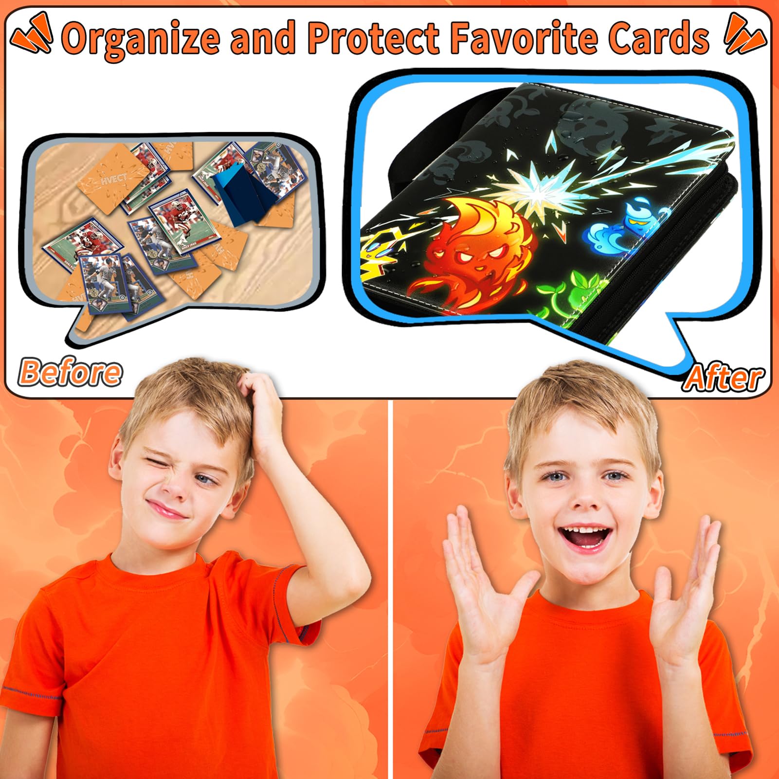 Trading Card Binder, 9 Pockets Card Binder with 50 Removable Sleeves, Card Holder Compatible with TCG Trading Cards, Zipper Card Storage Ablum for