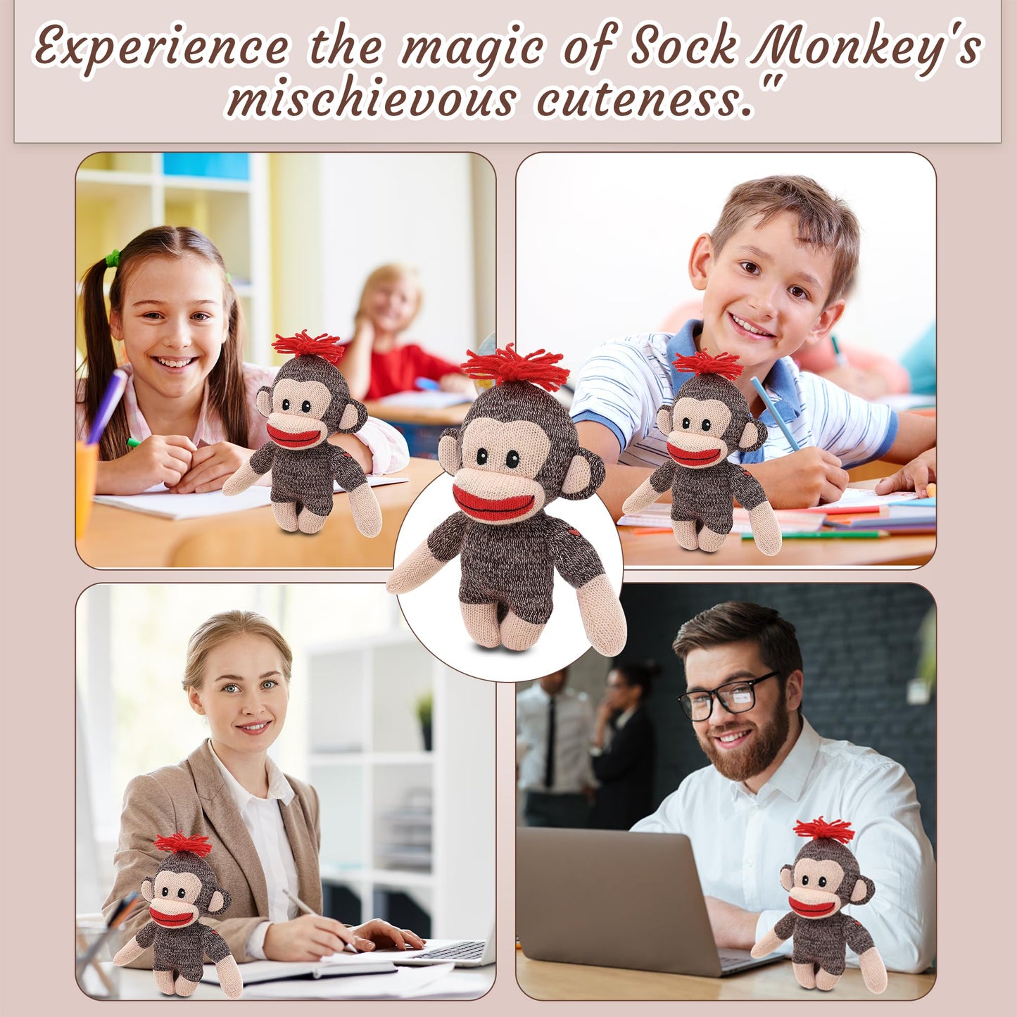 Plushland Adorable Sock Monkey, The Original Traditional Hand Knitted Stuffed Animal Toy Gift-for Kids, Babies, Teens, Girls and Boys Baby Doll