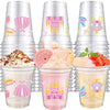 VDESFUEBY 40Pcs Pink Princess Castle Disposable Plastic Cups 12oz Pink Party Cups Disposable Transparent Princess for Princes Themed Birthday Party